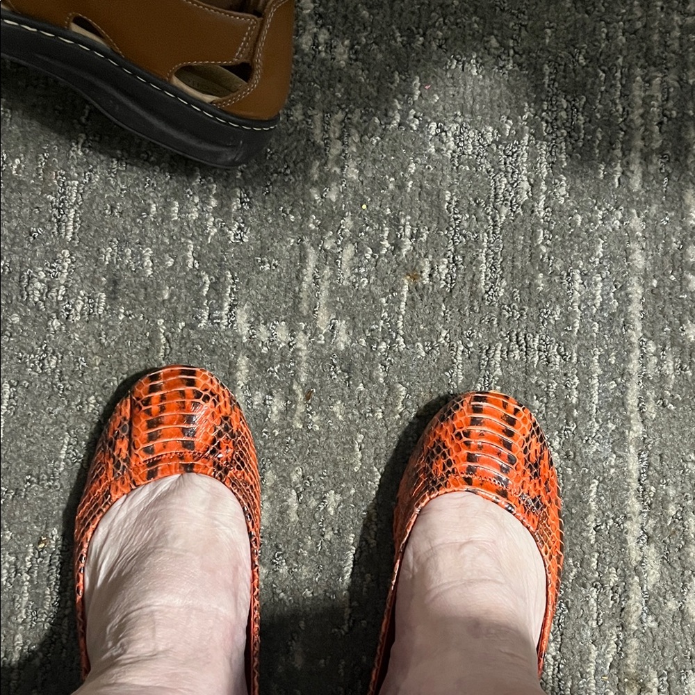 Tory Burch Orange Snake-Print Ballet Flats